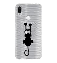 Xiaomi Redmi Note 7 Uyumlu Kapak Çizgi Kedi Tasarımlı Şeffaf Silikon Kılıf