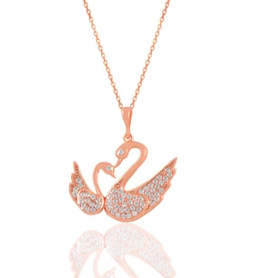 Söğütlü Silver Gümüş rose zirkon taşlı anne yavru kuğu kolye
