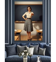 Etekli Vintage Pin-Up Kadın Öğretmen Dekoratif Kanvas - Mdf Ahşap Tablo
