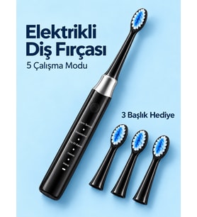 Lexroo Değiştirilebilir Başlıklı Siyah Elektrikli Diş Fırçası 5 Mod ve 3 Yedek Başlık