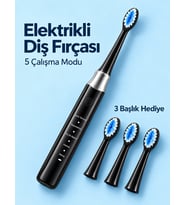Lexroo Değiştirilebilir Başlıklı Siyah Elektrikli Diş Fırçası 5 Mod ve 3 Yedek Başlık