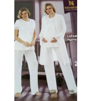 NEHİR 2064- Hamile Lohusa 3Lü Pijama Sabahlık Takım (Ekru)