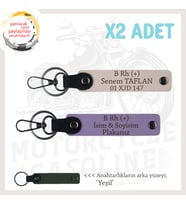 Biker Tarzına Özel, İsim Plaka ve B Rh (+) Kan Grubu Yazılı Hediye x2 Anahtarlık Set, Mor-Pudra-Ysl