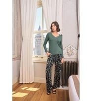 Monamise Kadın Çiçek ve Yaprak Desenli Dantelli Büyük Beden Pijama Takımı 24168BAT 