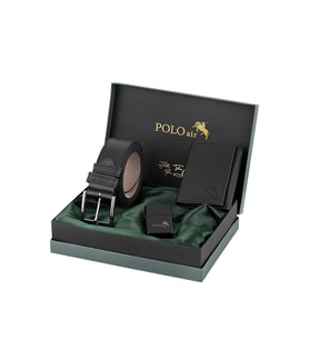 Polo Air Erkek Mıknatıslı Cüzdan Kemer Çakmak Kombin Seti Siyah Renk CM-04-S