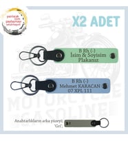 Abinize Özel İsim Plaka ve B Rh (-) Kan Grubu Yazılı Kişiselleştirilmiş x2 Anahtarlık, Yeşil-Mavi-Gr (Çok Renkli)