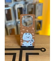 Redmi Note 14 Pro Uyumlu Özel Tasarım Sevimli Figürlü Deri Dokulu Telefon Kılıfı (Kahverengi)