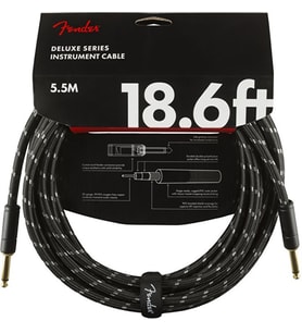 Fender 0990820080 Deluxe Düz/Düz Uçlu Siyah Tweed Enstrüman Kablosu (5m) 5 Metre Uzun Mesafe Bağlantı ve Düşük Dip Gürültüsü