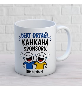 Kişiye Özel Arkadaş Tasarımlı Kahkaha Sponsoru Yazılı İsimli Seramik Kupa Bardak