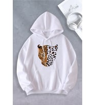Unisex Kadın Erkek Leopar Oversize Sweatshirt (Beyaz)