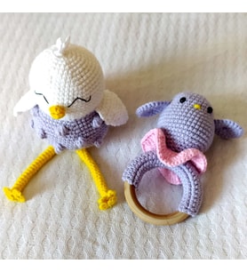 Sevimli Kuş ve Çıngırak Amigurumi Organik Oyuncak