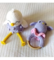 Sevimli Kuş ve Çıngırak Amigurumi Organik Oyuncak