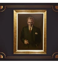 Altın Varaklı Çerçeveli Paspartulu Atatürk Tablo z4961 (Gold)