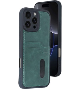 iPhone 16 Pro Kılıf Sara Kartvizitli Deri Kılıf - Koyu Yeşil