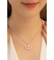 Vog -  Zirkon Taşlı Rose Kalpli Mikailin Kılıcı Model 2 Kadın Gümüş Kolye
