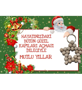 25 Adet Naturel Yıldız Anahtarlık - Ahşap Yıldız - Noel Baba Kartlı - Yılbaşı 