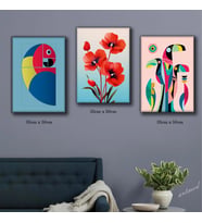 renkli çiçek papağan hayvanlar tablosu 3 adet 35cmx50cm kumaş baskılı canvas tablo