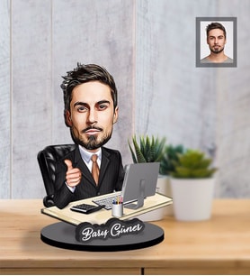 Kişiye Özel Patron Karikatürlü İki Katmanlı Ahşap Biblo Bay-27-Eco