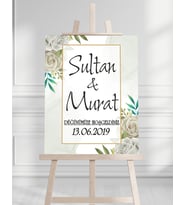 Söz Nişan Düğün İçin 50x70 Karşılama Panosu - Beyaz Gül Tasarımlı 003