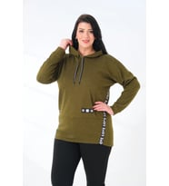 Kapüşonlu Büyük Beden Sweatshirt (Haki)