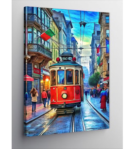 Kanvas Tablo Kırmızı Tramvay Ve Şehir Merkezi