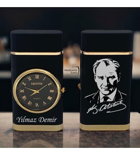 İsme Özel Mustafa Kemal Atatürk İmzası Logolu Turbo Jet Işıklı Saatli Çakmak