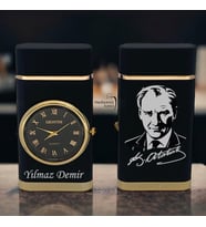 İsme Özel Mustafa Kemal Atatürk İmzası Logolu Turbo Jet Işıklı Saatli Çakmak