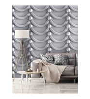 Dreamwall 3D Geometrik Halka Perde Desenli Isı Ve Ses Yalıtımlı Sağlıklı Tekstil Duvar Kağıdı (Gri)
