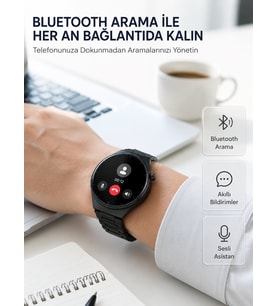 Akıllı Saat Android ve iOS Uyumlu Bluetooth Arama, AMOLED HD Ekran ve 3'lü Kordon Seti