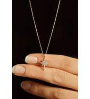 Zirkon Taşlı Rose Kuzey Yıldızı Minimal Gümüş Kolye
