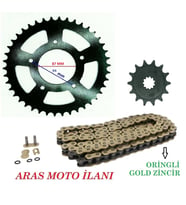 Suzuki Gw 250 ,İnazuma 250 Oringli Zincir Dişli Seti (520-120 Bakla Gold Zincir)- ARASMOTO (Siyah)