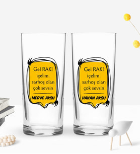 BK Gift Kişiye Özel İsimli DTF Rakı Sözleri Mottolu İkili Rakı Bardağı Seti-3, Arkadaşa Hediye, Sevgiliye Hediye