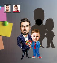 Kişiye Özel Babalar Günü Baba Erkek Çocuk Karikatürlü Ahşap Magnet Model-7