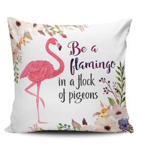 Sevimli Flamingo Dijital Baskılı Kırlent Kılıfı