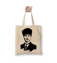 Mustafa Kemal Atatürk 022 Beyaz Bez Çanta Uzun Saplı Alışveriş Çantası Plaj Çantası