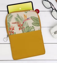 BK Gift Yapraklar Tasarımlı Taşınabilir Koruyucu Tablet Kılıfı & Organizer Çanta - Sarı-2
