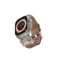 Apple Watch 44mm Uyumlu Zore KRD-114 Metal Başlıklı Suni Deri Kordon (Taba)