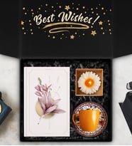Desenli Turuncu Fincan & Tasarım Defter & Mum Hediye Seti