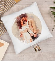 BK Gift Kişiye Özel Suluboya Beyaz Yastık, Suluboya Portresi, Arkadaşa Hediye, Sevgiliye Hediye, Ev Hediyesi-2
