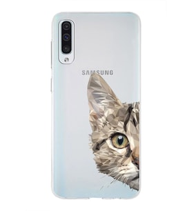 Samsung Galaxy A50 Uyumlu Kapak Catface Tasarımlı Şeffaf Silikon Kılıf