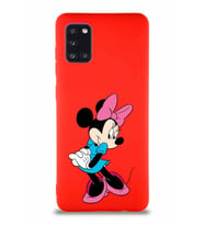 Samsung Galaxy A31 Soft Premier Kapak Minnie Mouse-F Tasarımlı Silikon Kılıf - Kırmızı (Şeffaf)