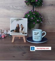 Arkadaşa Hediye Fotoğraflı Dekoratif Taş, Ahşap Altlıklı Türk Kahvesi Fincanı Hediye (Model 4)