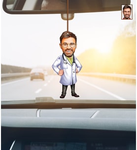 Kişiye Özel Karikatürlü Doktor Temalı Ahşap Araba Dikiz Ayna Süsü