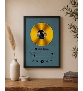 Kişiye Özel Altın Plak Tasarımlı Spotify Şarkı Kodlu Tablo Sevgili Arkadaş Hediye Özel Gün Hediye Siyah