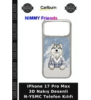 iPhone 17 Pro Max 3D Nakış Desenli N-YSMC Telefon Kılıfı Arka Kapak Köpek Figürlü Nakışlı Aksesuar