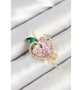 Pembe Ve Yeşil Zirkon Taşlı 3D Eriyen Kalp Figürlü Gold Renk Kadın Broş 5886 - SSSSSS6194-18
