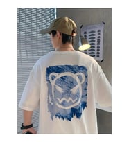 Baskılı Oversize Bisiklet Yaka T-shirt - Beyaz