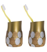 2 ADET DİŞ FIRÇALIK ALTIN PUANLI POLİRESİN 9X9X10CM BANYO SETİ