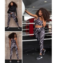 For You Fit 3 lü Renkli Mermer Desen Activewear Set (Siyah - Beyaz)