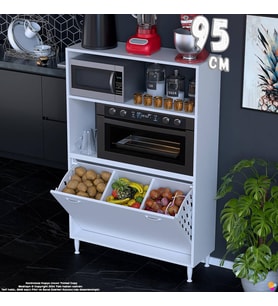 Eliusta Nixa 95 cm Çok Amaçlı Mutfak Banyo Kiler Dolabı - Sepetli Mikrodalga ve Fırın Bölmeli 95x150x32 cm